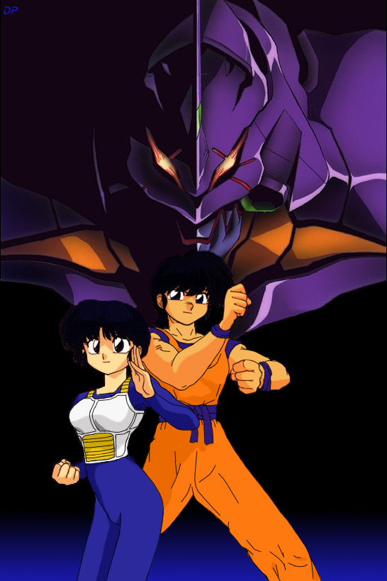 tendou akane, saotome ranma, and eva 01 (neon genesis evangelion and 3 more)