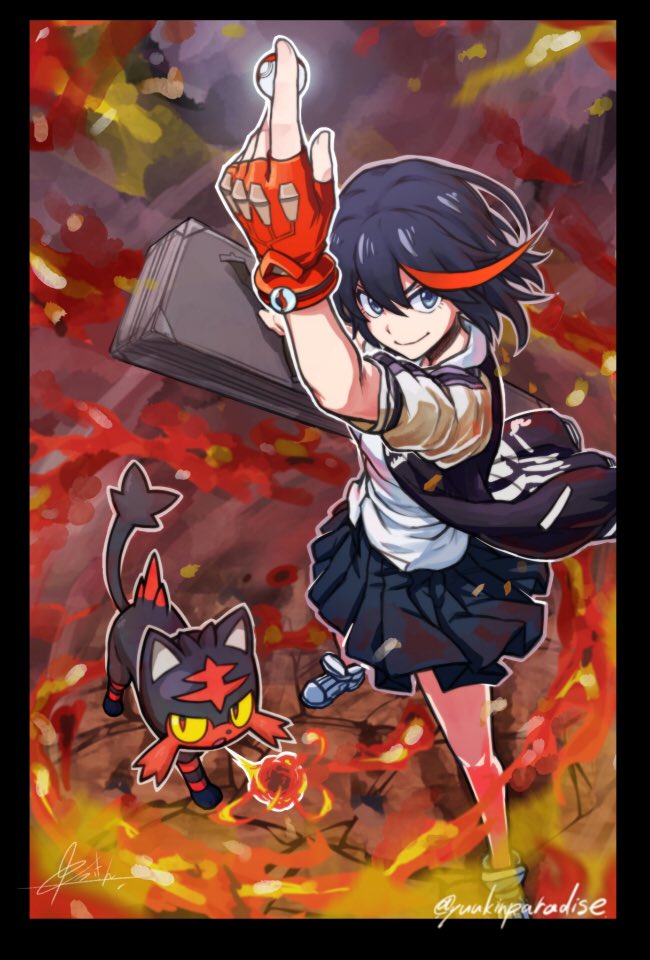 matoi ryuuko and litten (pokemon and 1 more) drawn by yuukinparadise