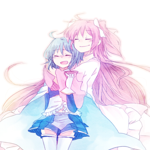kaname madoka, miki sayaka, and ultimate madoka (mahou shoujo madoka magica) drawn by mizuki_(flowerlanguage)