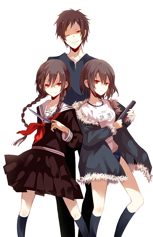 orihara izaya, orihara mairu, and orihara kururi (durarara!!) drawn by dhiea