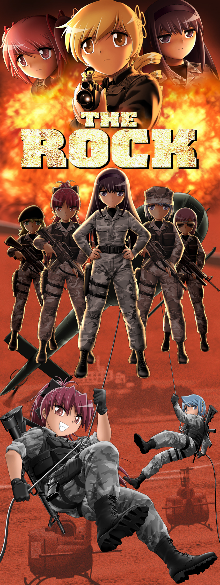 akemi homura, kaname madoka, miki sayaka, sakura kyoko, tomoe mami, and 2 more (mahou shoujo madoka magica and 1 more) drawn by shingyouji_tatsuya