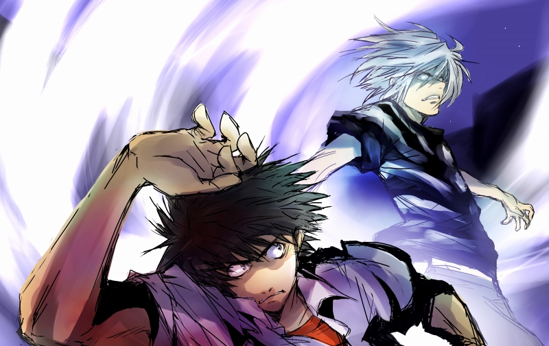 kamijou touma and accelerator (toaru majutsu no index) drawn by kagami_(nakatsuki)