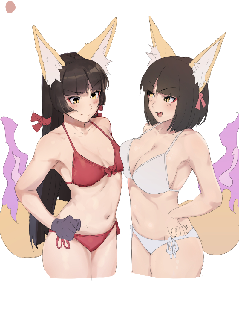 fox girl and short hair fox girl (original) drawn by mdf_an