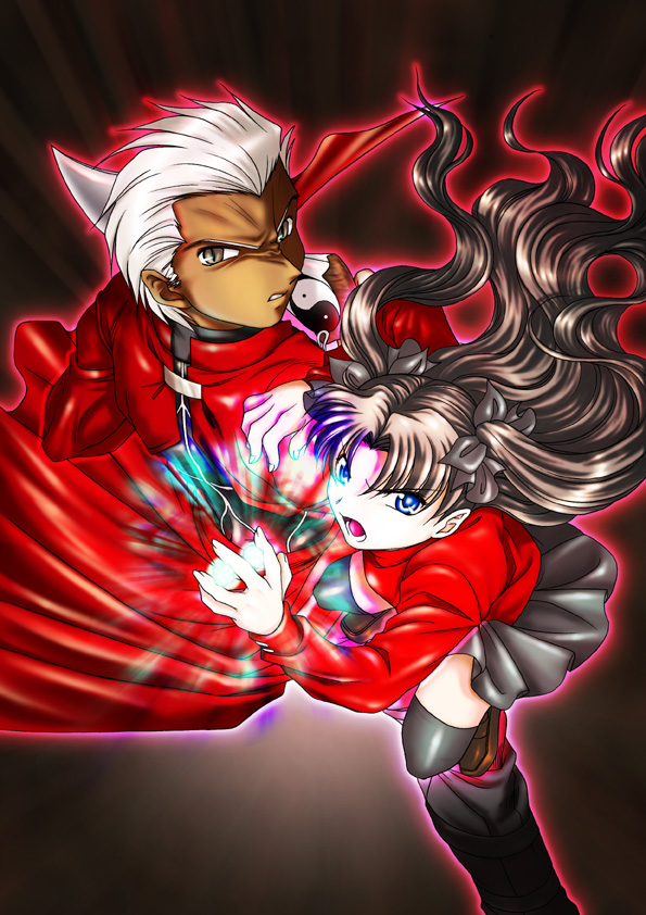 tohsaka rin and archer (fate and 1 more) drawn by hazama_(perdition)