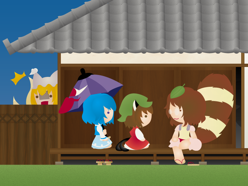 yakumo ran, chen, tatara kogasa, and futatsuiwa mamizou (touhou) drawn by eseya
