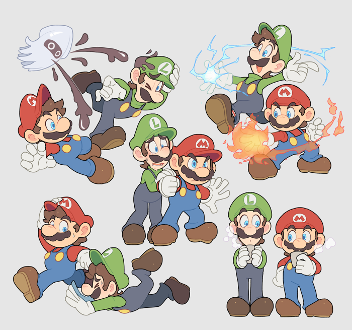 mario, luigi, and blooper (mario and 2 more) drawn by hoshikuzu_pan