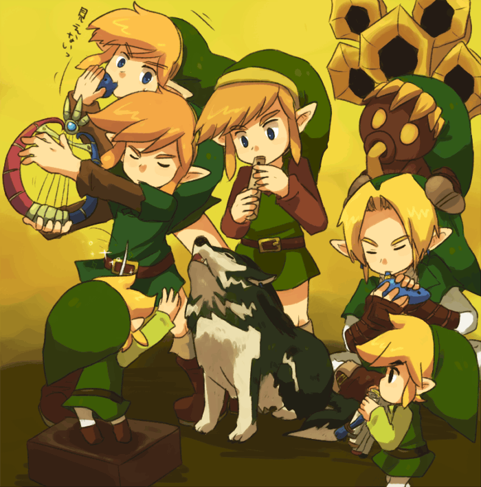link, toon link, young link, and wolf link (the legend of zelda and 7 more) drawn by tsutsuji