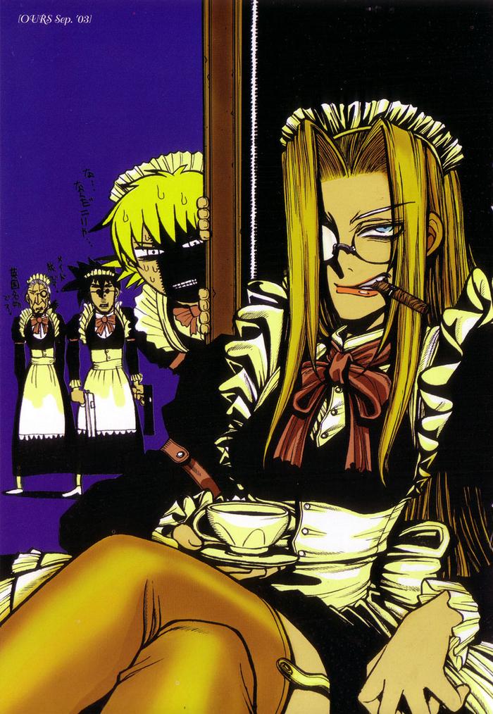 alucard, seras victoria, integra hellsing, and walter c. dornez (hellsing) drawn by hirano_kouta