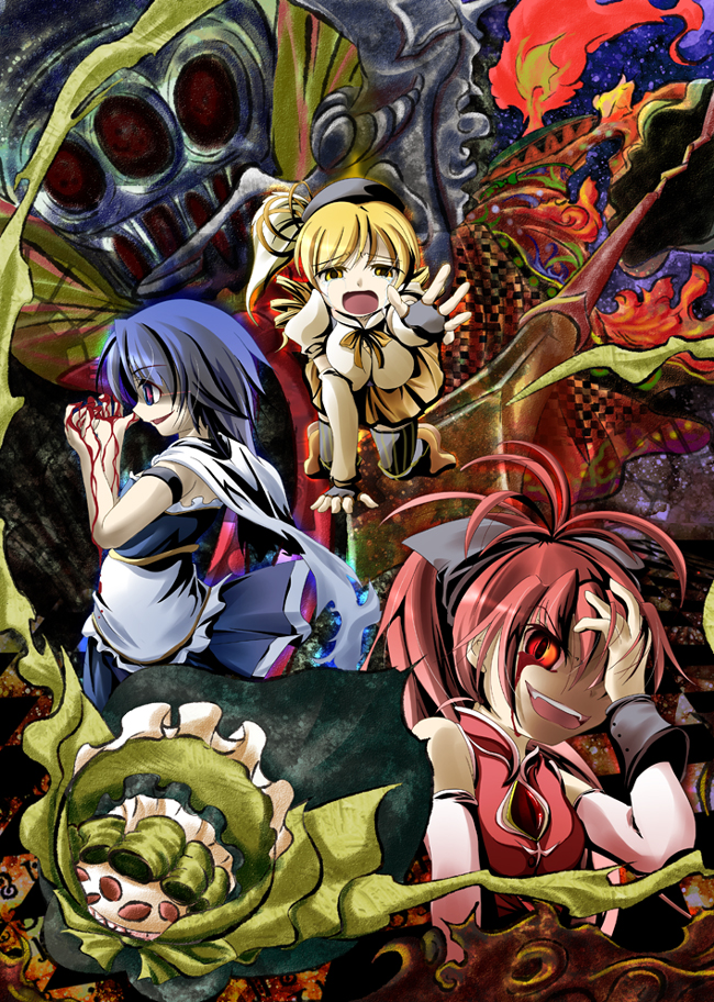 miki sayaka, sakura kyoko, tomoe mami, oktavia von seckendorff, and candeloro (mahou shoujo madoka magica) drawn by romaruchi