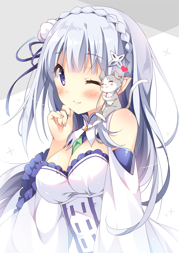 emilia and puck (re:zero kara hajimeru isekai seikatsu) drawn by pan_(mimi)