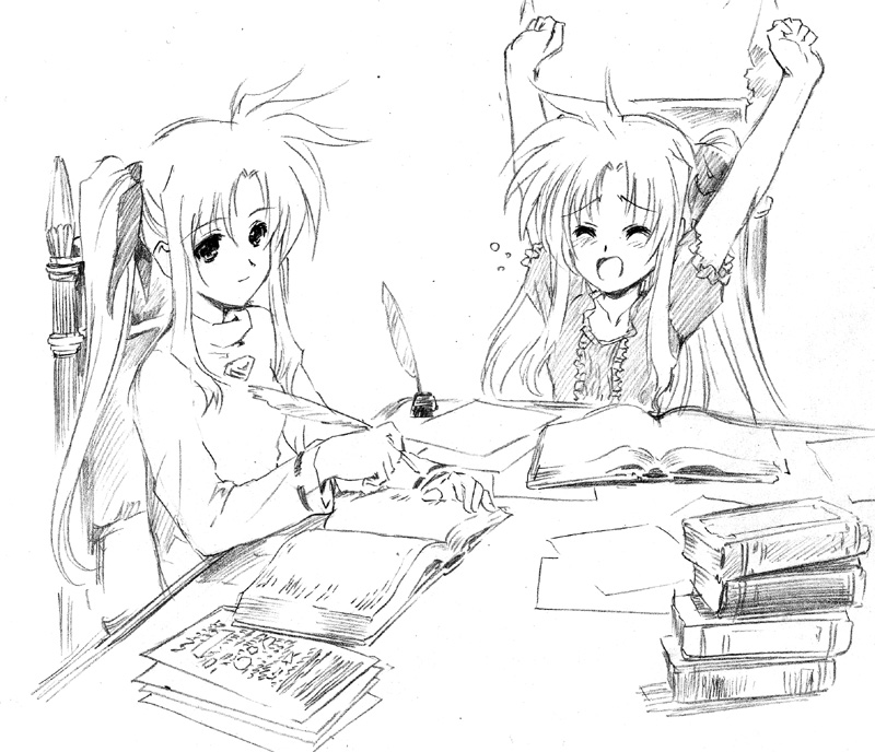 fate testarossa and alicia testarossa (lyrical nanoha and 1 more) drawn by henshako