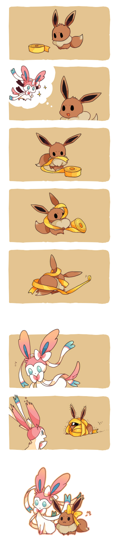 eevee and sylveon (pokemon) drawn by roku_roku_(greentea66)