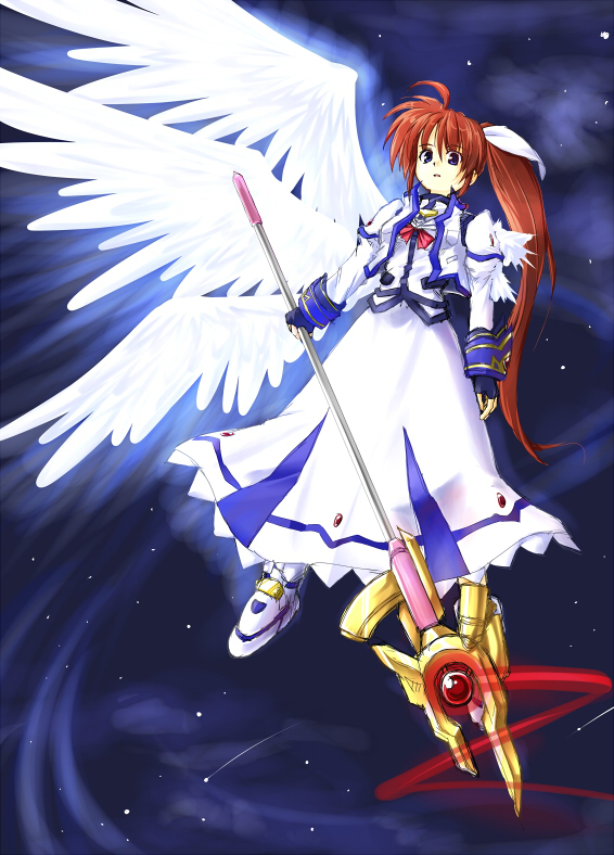 takamachi nanoha and raising heart (lyrical nanoha and 1 more) drawn by shinonome_(marihani)