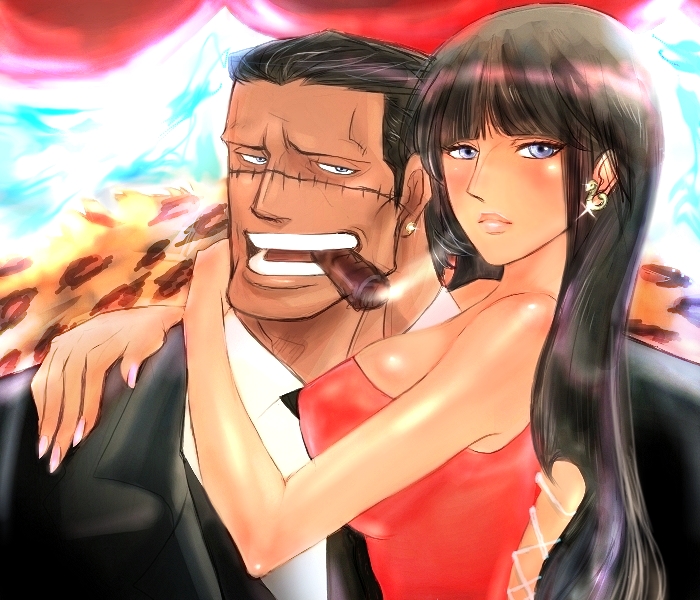 nico robin and crocodile (one piece) drawn by iderei