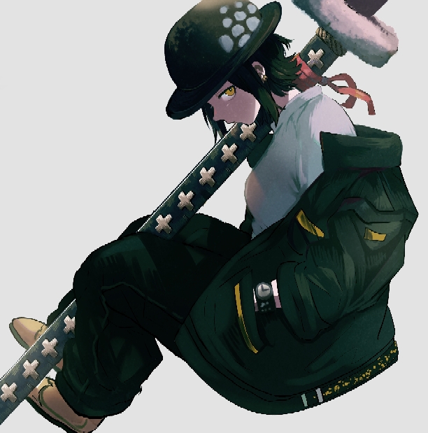 trafalgar law and law-chan (one piece) drawn by chacoma