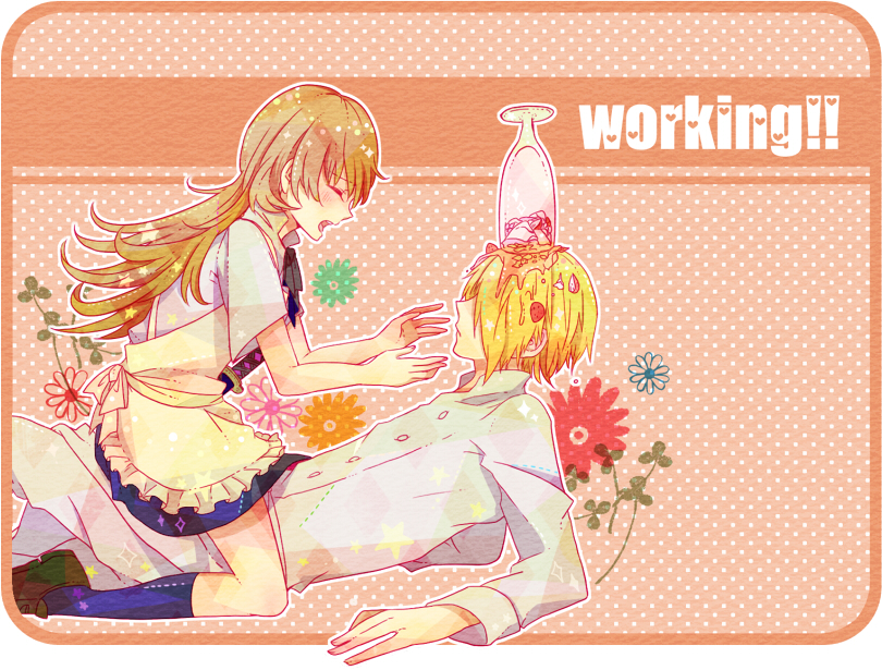 todoroki yachiyo and satou jun (working!!) drawn by koame