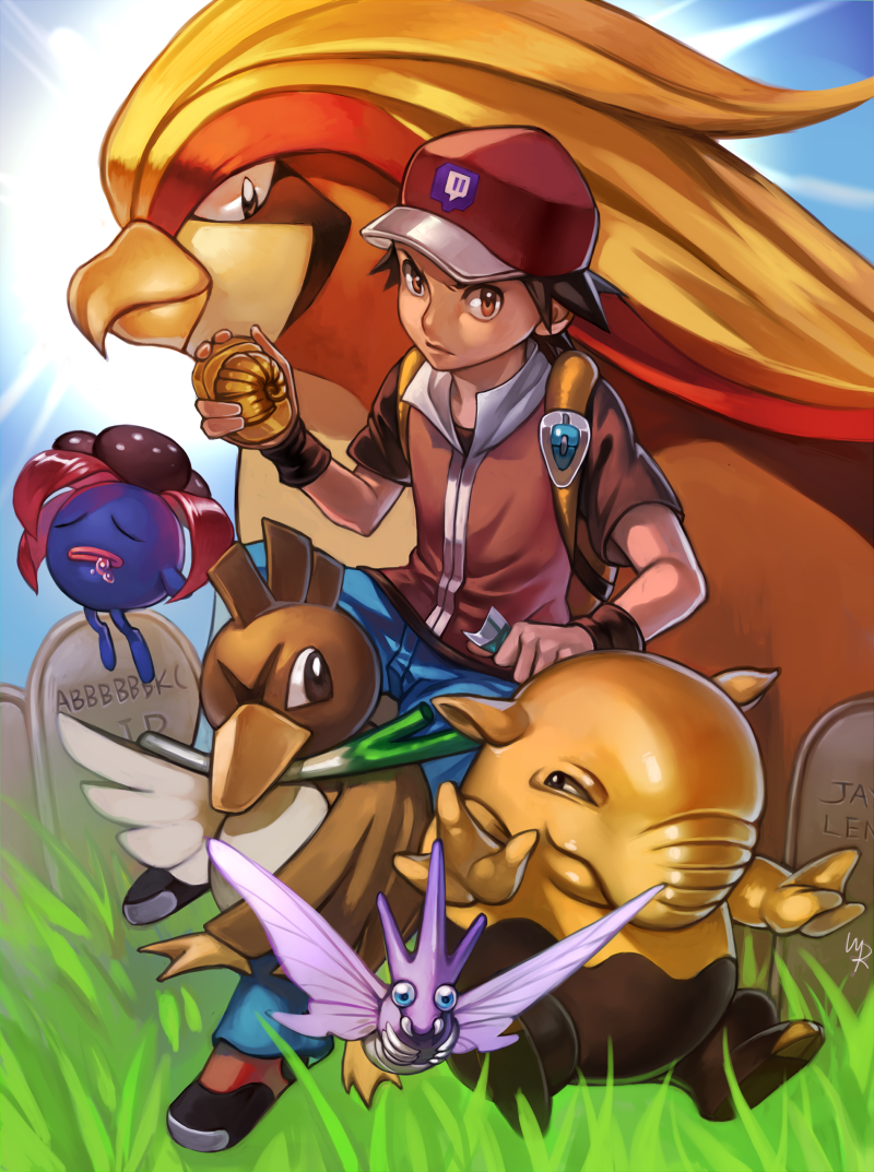 red, pidgeot, farfetch'd, drowzee, venomoth, and 1 more (pokemon and 2 more) drawn by usagi_haku