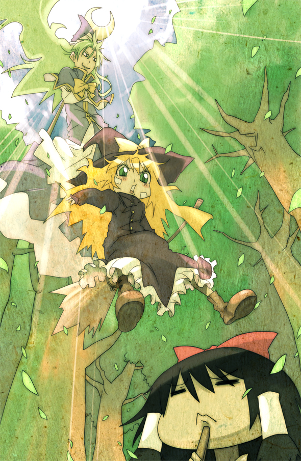 hakurei reimu, kirisame marisa, and mima (touhou) drawn by tokomichi