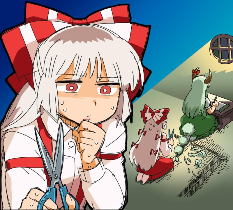 fujiwara no mokou, kamishirasawa keine, and ex-keine (touhou) drawn by bon_(rump)