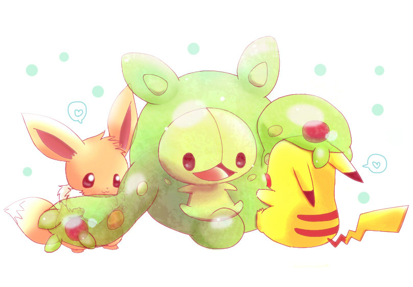 pikachu, eevee, and reuniclus (pokemon) drawn by nii_(chiro_ru)