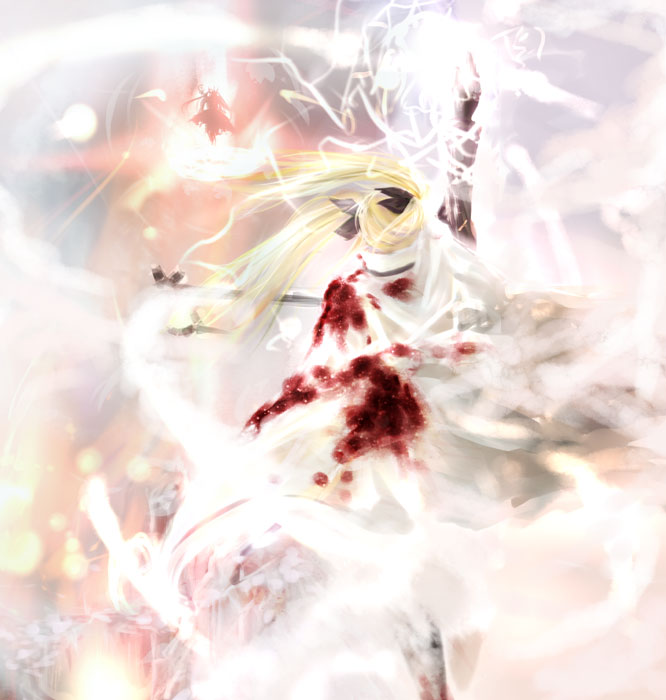 fate testarossa, takamachi nanoha, raising heart, and bardiche (lyrical nanoha and 1 more) drawn by ego6