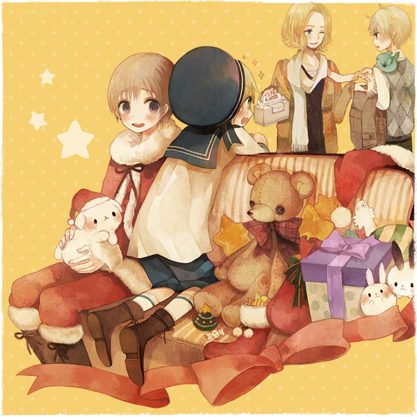 united kingdom, france, sealand, and latvia (axis powers hetalia) drawn by pechika