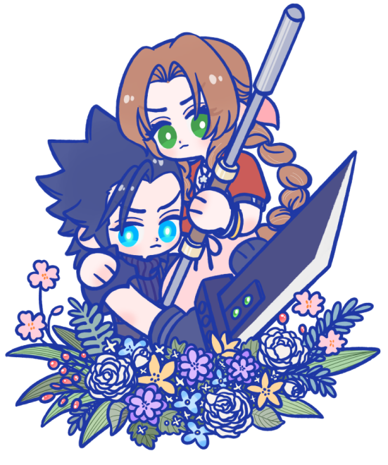 aerith gainsborough and zack fair (final fantasy and 2 more) drawn by 105zz