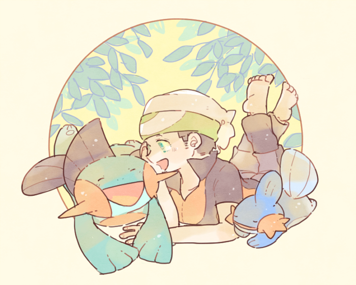 brendan, mudkip, and marshtomp (pokemon and 2 more) drawn by katiko