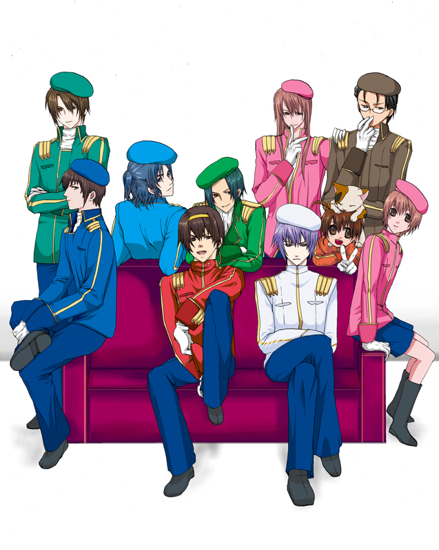 kyon, koizumi itsuki, suzumiya haruhiko, nagato yuuki, shamisen, and 5 more (suzumiya haruhi no yuuutsu and 1 more) drawn by kaz10