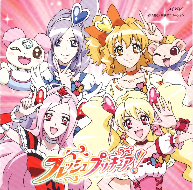 higashi setsuna, momozono love, cure peach, yamabuki inori, aono miki, and 5 more (precure and 1 more) drawn by kagawa_hisashi