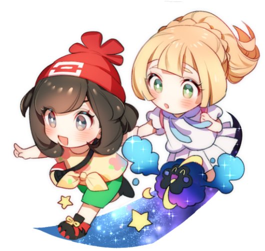 lillie, selene, and cosmog (pokemon and 1 more) drawn by zuizi