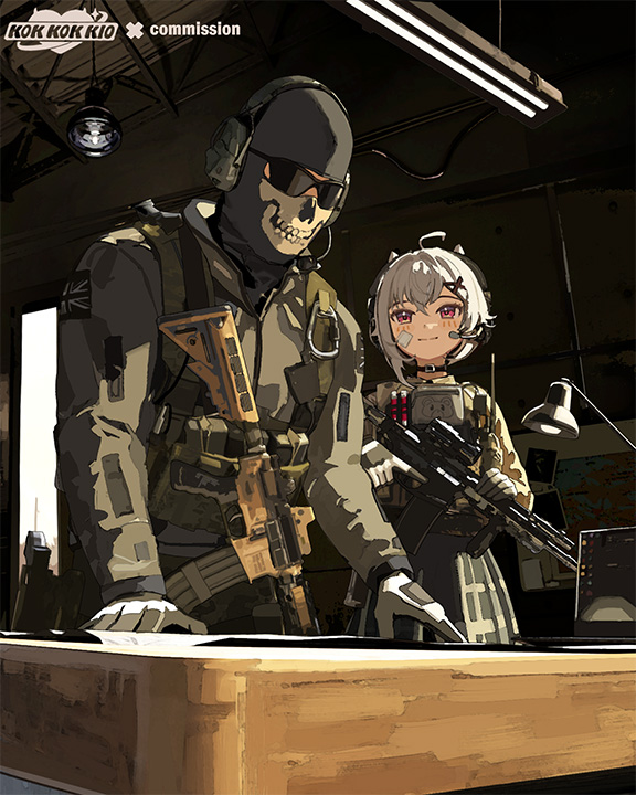 ghost and saruei (indie virtual youtuber and 2 more) drawn by kok_kok_kio