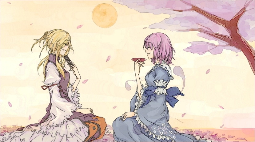 yakumo yukari and saigyouji yuyuko (touhou) drawn by rekka