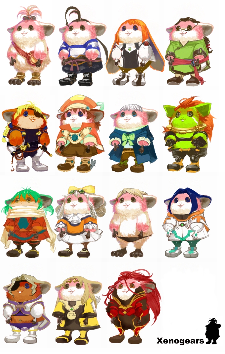 elhaym van houten, emerada, maria balthasar, fei fong wong, marguerite fatima, and 10 more (xenogears) drawn by kimihiyo
