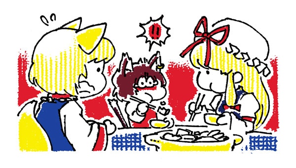 yakumo yukari, yakumo ran, and chen (touhou) drawn by inu_no_efude