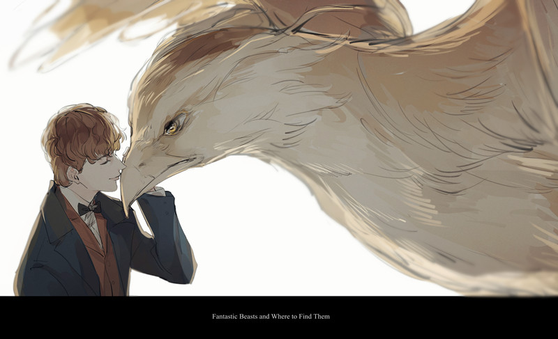 newt scamander and thunderbird (wizarding world and 1 more) drawn by rena_(renasight)