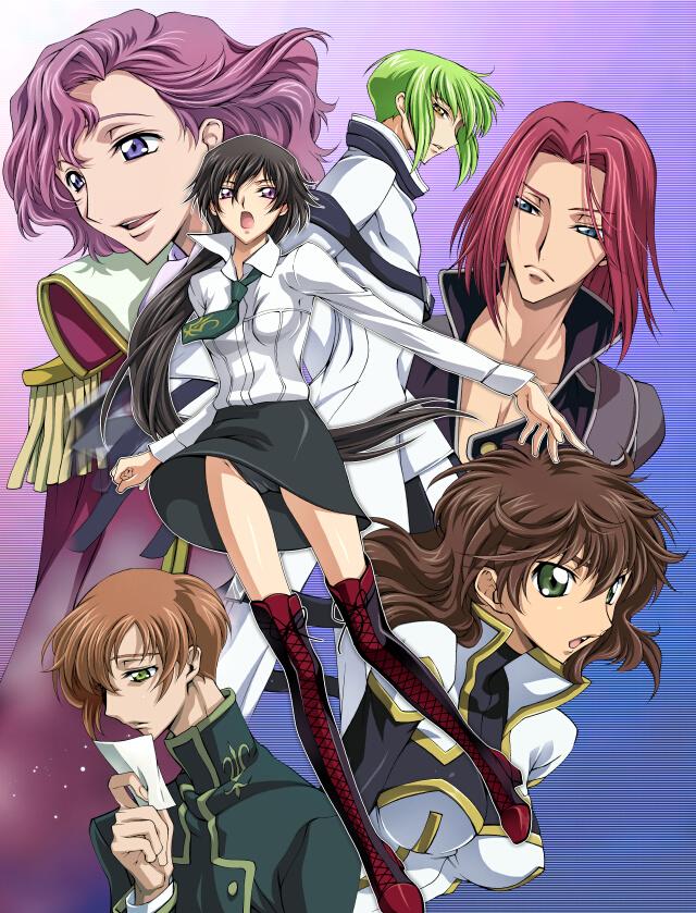 c.c., lelouch vi britannia, kouzuki kallen, kururugi suzaku, euphemia li britannia, and 3 more (code geass) drawn by iyou and mizuno_poppo