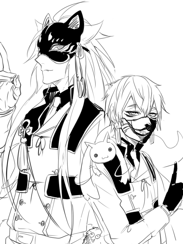 kyubey, kogitsunemaru, and nakigitsune (mahou shoujo madoka magica and 1 more) drawn by zuwai_kani