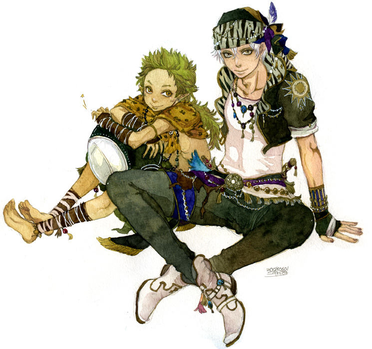 locke cole and gau (final fantasy and 1 more) drawn by sakizou