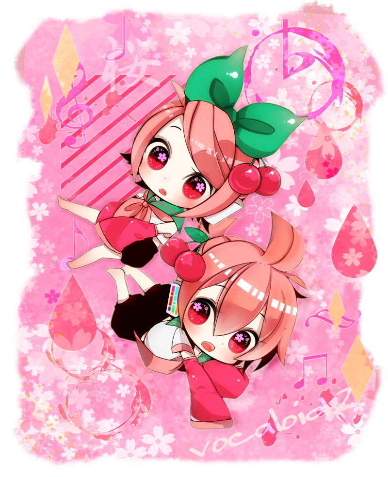 kagamine rin, kagamine len, sakura rin, and sakura len (vocaloid) drawn by mami_(sweetcandy)