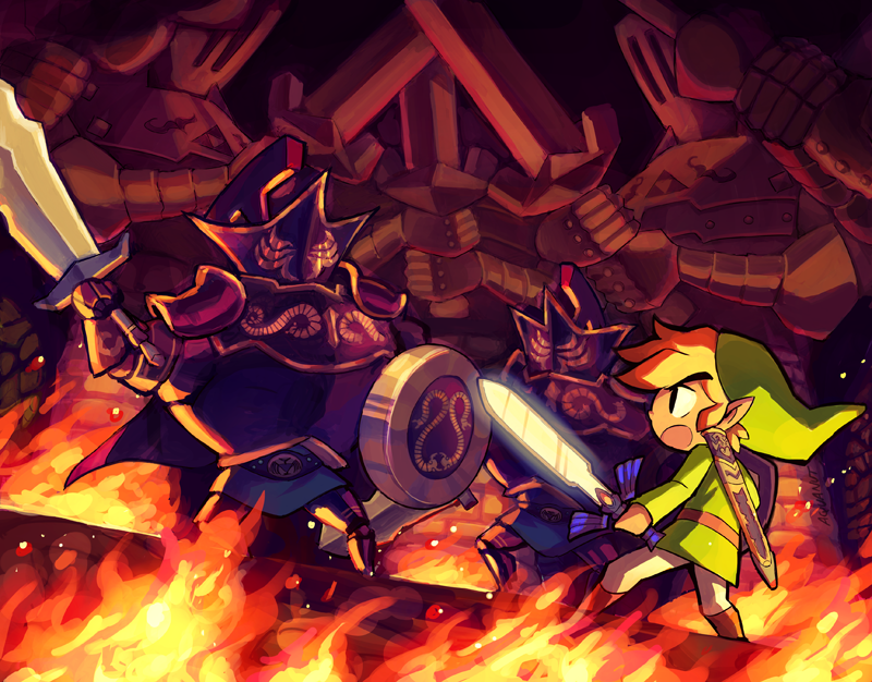 link, toon link, and darknut (the legend of zelda and 1 more) drawn by aquanut