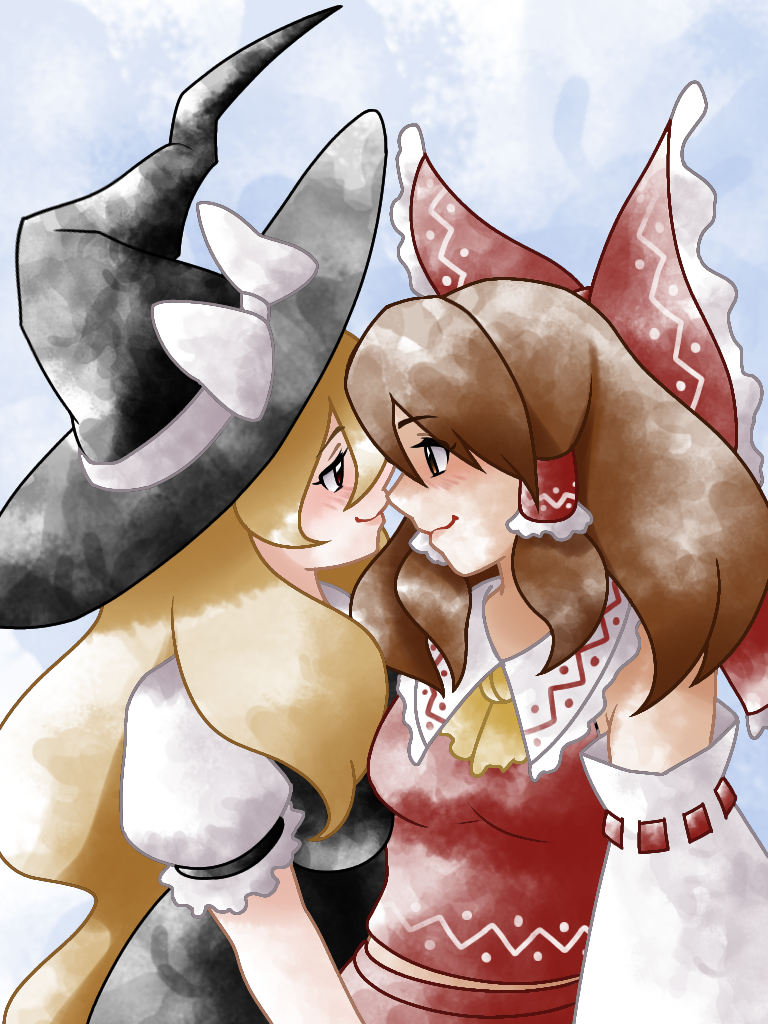 hakurei reimu and kirisame marisa (touhou) drawn by greatmothsucks