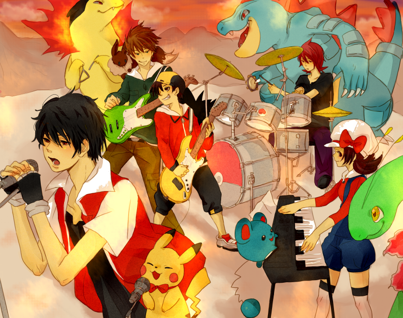 pikachu, red, eevee, ethan, blue oak, and 7 more (pokemon and 3 more) drawn by one_(brs)