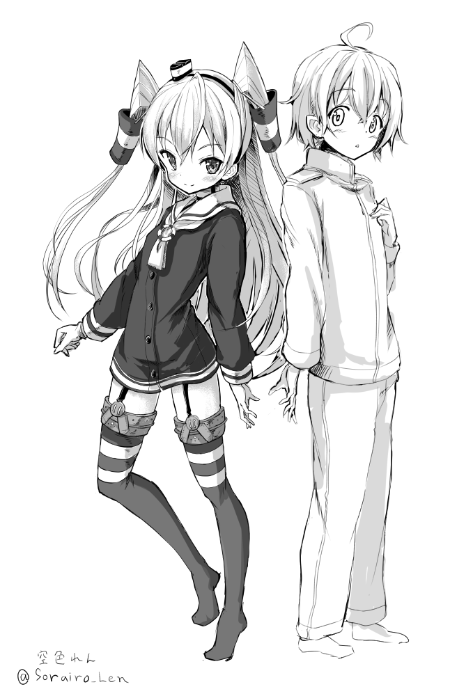 admiral, amatsukaze, and little boy admiral (kantai collection) drawn by sorairo_len