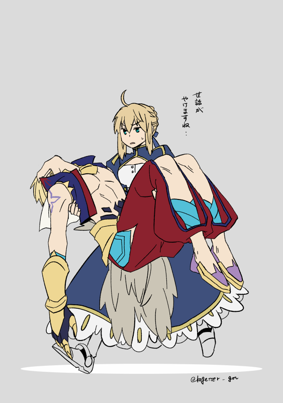 artoria pendragon, saber, and gilgamesh (fate and 1 more) drawn by moonlight_0423