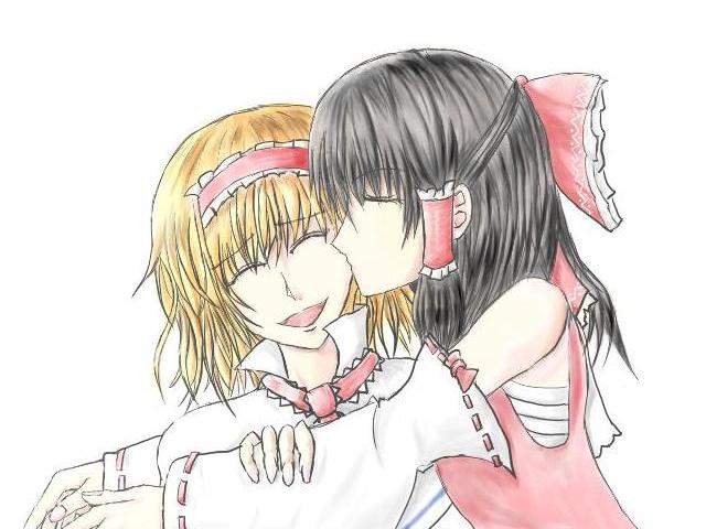 hakurei reimu and alice margatroid (touhou) drawn by momona_(chiaki-takayama)