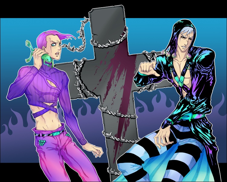 vinegar doppio and risotto nero (jojo no kimyou na bouken and 1 more) drawn by shiemasu