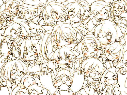 makoto nanaya, noel vermillion, ragna the bloodedge, nu-13, rachel alucard, and 17 more (blazblue) drawn by kuro_yuzu