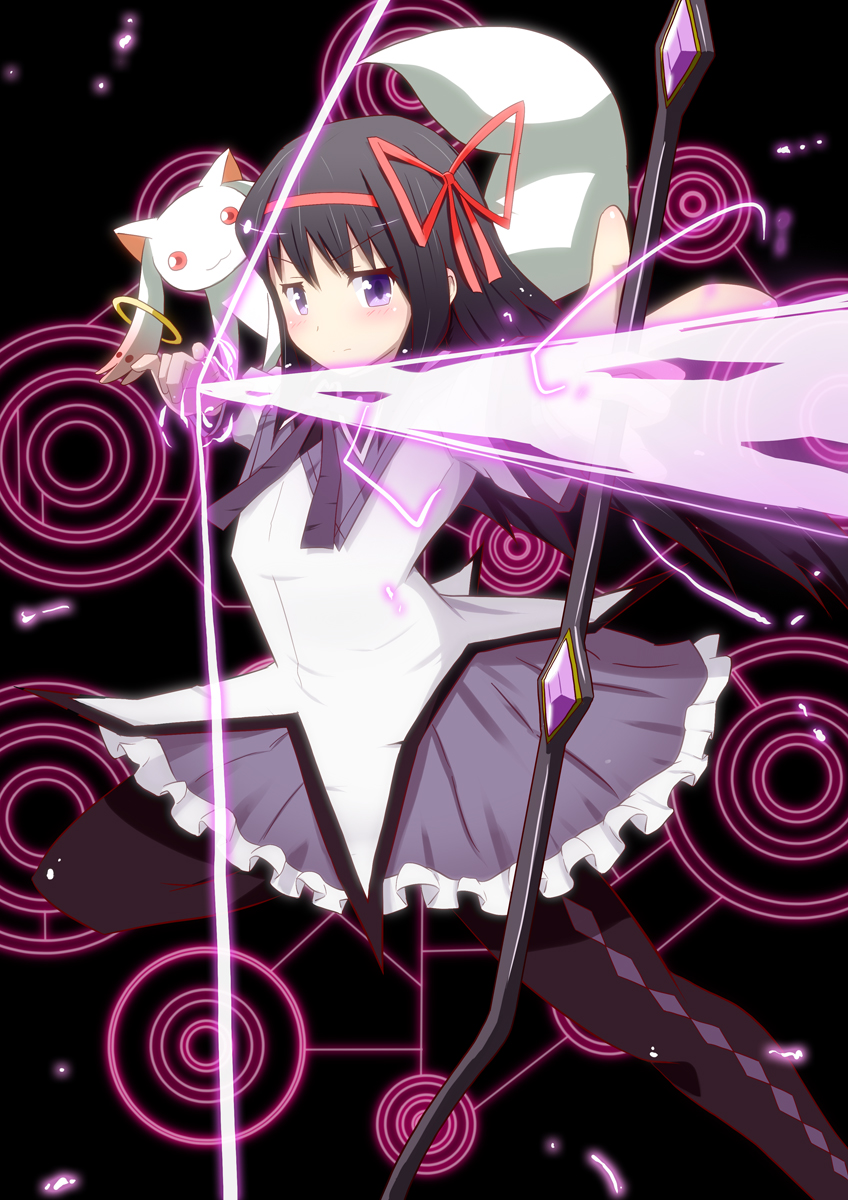 akemi homura and kyubey (mahou shoujo madoka magica) drawn by yokoshima_(euphoria)