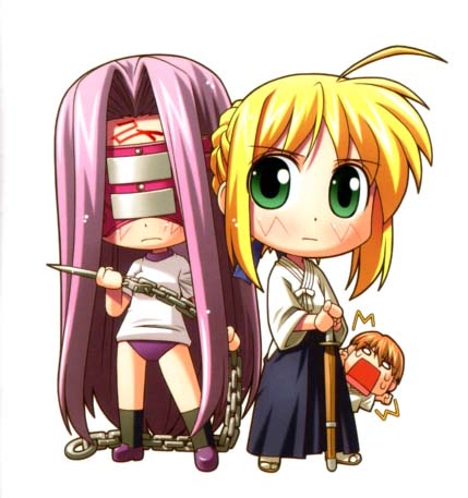artoria pendragon, saber, medusa, and fujimura taiga (fate and 1 more) drawn by bakutendou